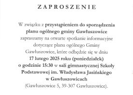 Przypomnienie o spotkaniu informacyjnym dotyczące - planu ogólnego Gminy Gawłuszowice