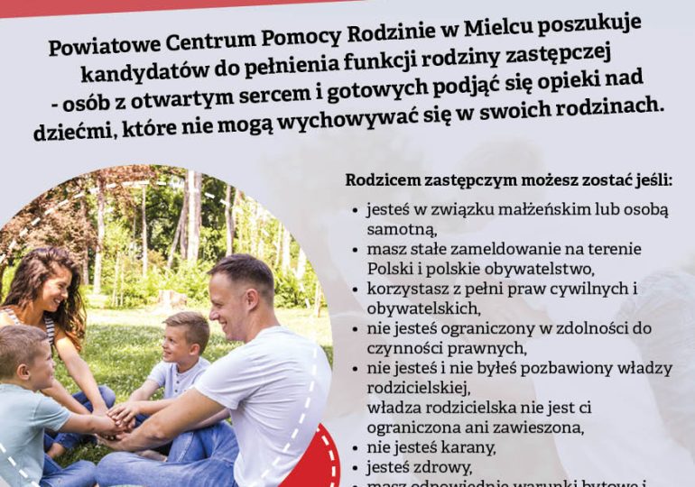 Informacja Powiat Mielecki i Powiatowe Centrum Pomocy Rodzinie w Mielcu realizuję kampanię promującą rodzicielstwo zastępcze pod nazwa"Pomóż dzieciom i zostań rodziną zastępczą"