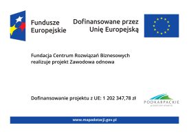 Fundacja Centrum Rozwiązań Biznesowych (Lider projektu) wraz z SOLVA sp. z o. o. realizują projekt „Zawodowa odnowa” który jest wspófinansowany ze środków Europejskiego Funduszu Społecznego Plus w ramach Programu Fundusze Europejskie dla Podkarpacia 2021-2027.