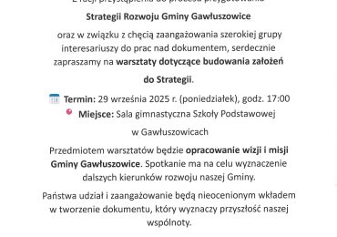 Zaproszenie na warsztaty "Strategia Rozwoju dla Gminy Gawłuszowice"