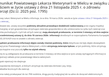 Komunikat Powiatowego Inspektoratu Weterynarii w Mielcu