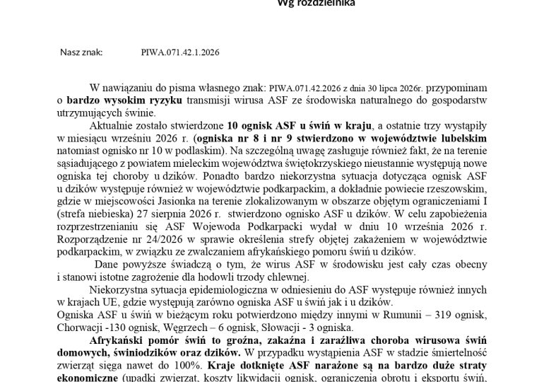 Komunikat Powiatowego Lekarza Weterynarii